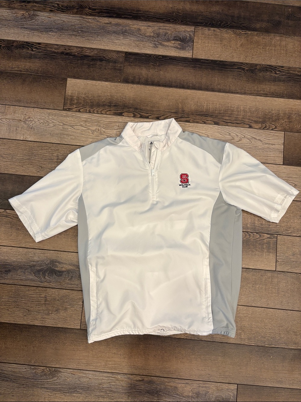 adidas White and Light Gray Short-Sleeve Windbreaker with NC State logo